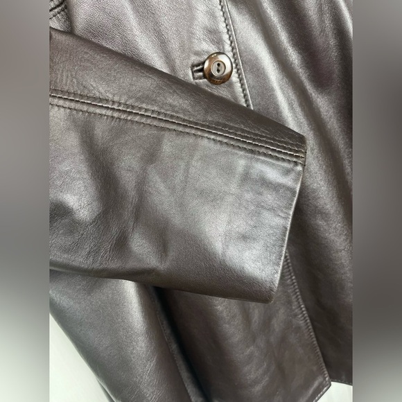 Peleteria Vintage Sheepskin Brown‎ Leather Coat Fur Collar Womens Size 46/14 - Picture 7 of 13